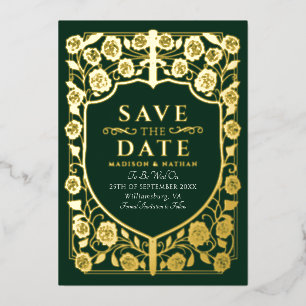 Invitation En Aluminium Green Sword Shield Monogramme médiéval Enregistrer