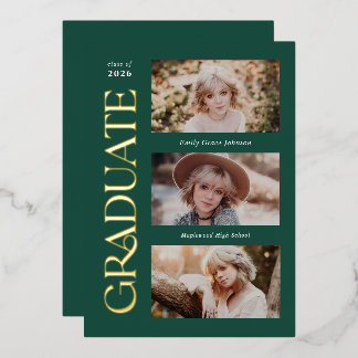 Invitation En Aluminium Green Trendy Serif Multiples Diplôme Photo
