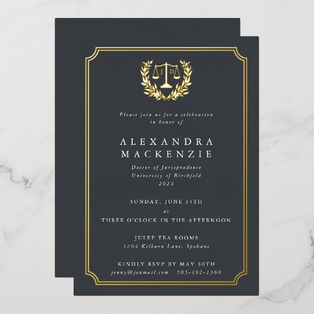 Invitation En Aluminium Grey JD Law School Graduation Party (Recto/Verso)