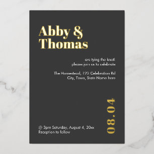 Invitation En Aluminium Gris minimaliste moderne gras Rose Gold de mariage