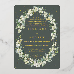 Invitation En Aluminium Gris vert Formel Snowberry+Eucalyptus Mariage