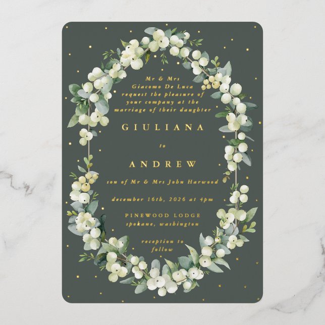 Invitation En Aluminium Gris vert Formel Snowberry+Eucalyptus Mariage (Recto)