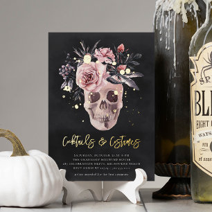 Invitation En Aluminium Halloween Crâne floral Cocktails & Costumes Party