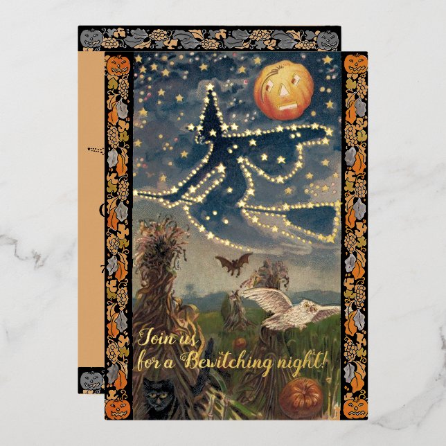 Invitation En Aluminium Halloween de nuit étoilée (Recto/Verso)
