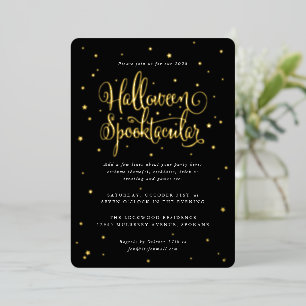 Invitation En Aluminium Halloween élégant et spectaculaire noir/or + étoil