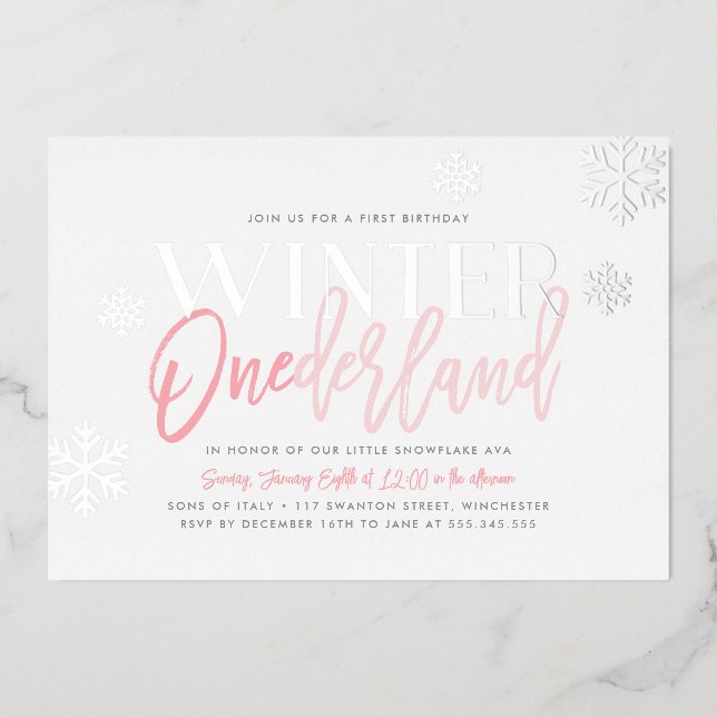 Invitation En Aluminium Hiver ONE derland 1er anniversaire Pink Silver (Recto)