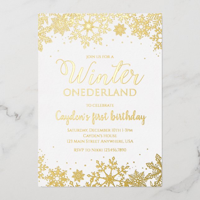 Invitation En Aluminium Hiver Onederland Premier Anniversaire Flocons de N (Recto)