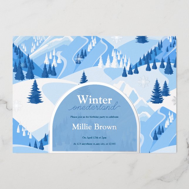 Invitation En Aluminium Hiver Onederland Premier anniversaire neige de mon (Recto)