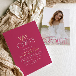 Invitation En Aluminium Huile de pieds moderne | Pink Yay Grad Photo Gradu