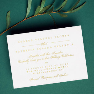 Invitation En Aluminium Huile d'or blanc Calligraphie formelle Mariage élé