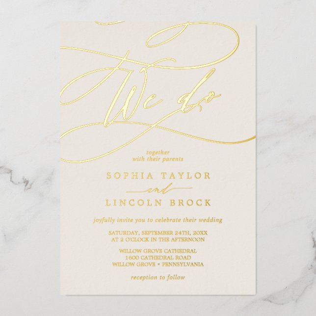 Invitation En Aluminium Huile d'or romantique | L'ivoire fleurit Nous fais (Recto)