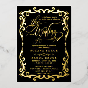 Invitation En Aluminium Huile d'or romantique Mariage de cadre bleu mari