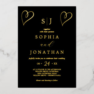 Invitation En Aluminium Huile d'or romantique Mariage de monogramme noir