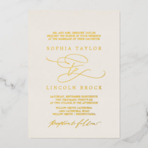 Invitation En Aluminium Huile d'or romantique   Mariage officiel ivoire