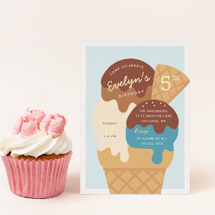 Invitation En Aluminium Ice Cream Sundae Anniversaire de enfant Party