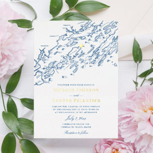 Invitation En Aluminium Île de Chebeague Maine Mariage Élégant Or