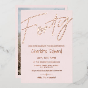 Invitation En Aluminium Impression photo minimaliste moderne rose vif 40e