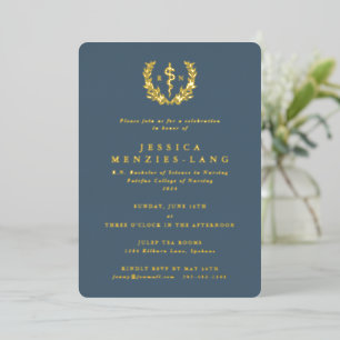 Invitation En Aluminium Infirmière diplômée bleu-gris Asclépios+Couronne d