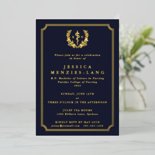 Invitation En Aluminium Infirmière diplômée Navy Asclepius+Couronne de lau