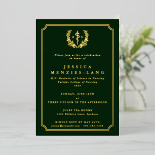Invitation En Aluminium Infirmière inscrite verte Asclepius + Laurel Wreat