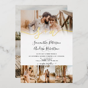 Invitation En Aluminium Initiales blanches modernes script 5 photos mariag