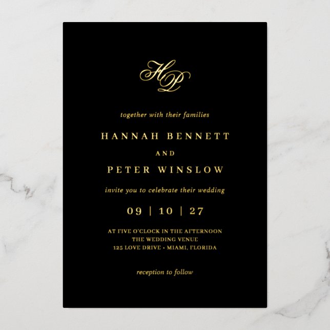 Invitation En Aluminium Initiales de monogramme de script romantique Maria (Recto)