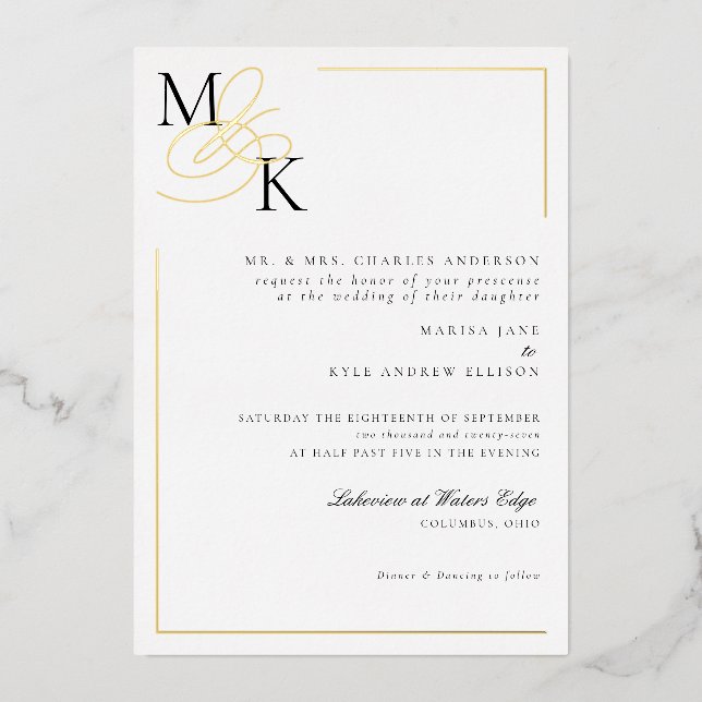 Invitation En Aluminium Initiales élégantes Classic Mariage Foil Invitatio (Recto)