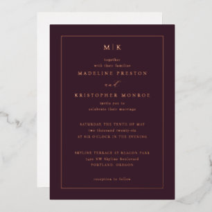 Invitation En Aluminium Initiales Marron Élégantes Dorées