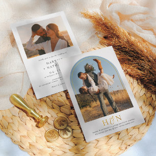 Invitation En Aluminium Initiales minimes brillantes Boho Arch 2 Mariage p
