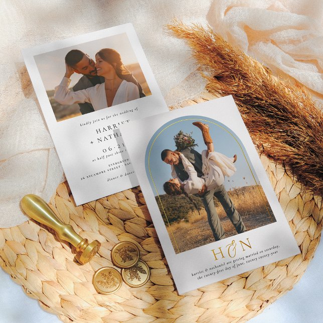 Invitation En Aluminium Initiales minimes brillantes Boho Arch 2 Mariage p (Créateur téléchargé)