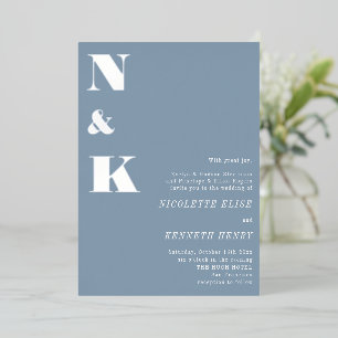 Invitation En Aluminium Initiales Monogramme Moderne Bleu Poussiéreux Mari