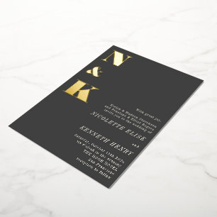 Invitation En Aluminium Initiales Monogrammes modernes Noir Gras Mariage O