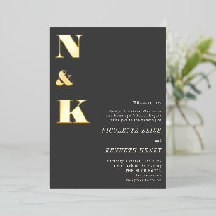 Invitation En Aluminium Initiales Monogrammes modernes Noir Gras Mariage O