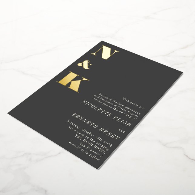 Invitation En Aluminium Initiales Monogrammes modernes Noir Gras Mariage O (Rotation)