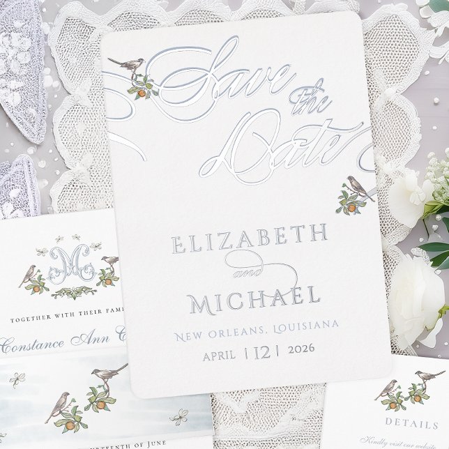 Invitation En Aluminium Inséparables Foil Enregistrer La Date (Créateur téléchargé)