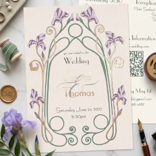 Invitation En Aluminium Iris Élégant Art Nouveau Mariage Rose Gold