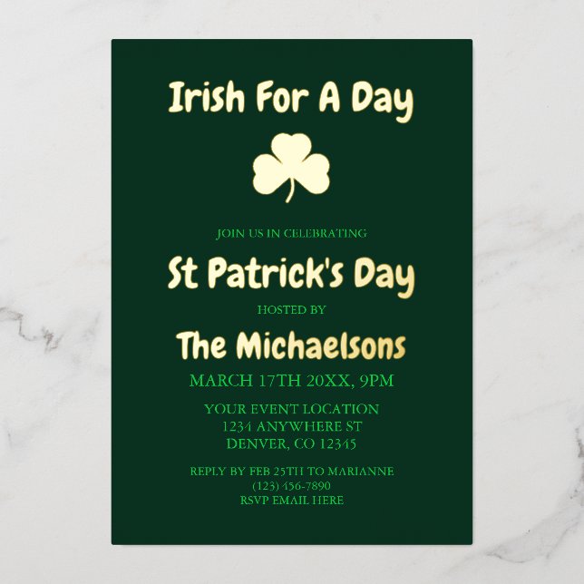 Invitation En Aluminium Irlandais pour un jour (Recto)