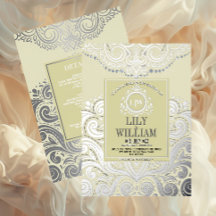 Ivoire Élégant Art Déco Diamant Monogramme Mariage