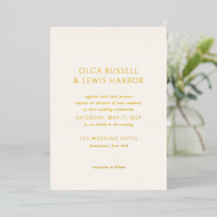 Invitation En Aluminium Ivoire simple et Mariage moderne or