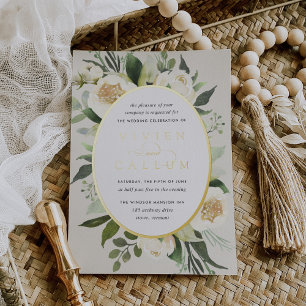 Invitation En Aluminium Ivory Bloom   Aquarelle Floral Oval Frame Mariage