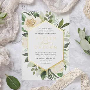 Invitation En Aluminium Ivory Bloom Mariage de cadre fleuri géométrique