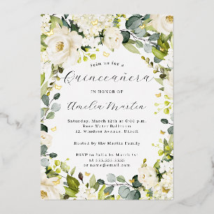Invitation En Aluminium Ivory Gold Floral Papillon Quinceanera
