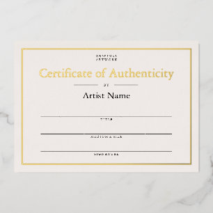 Invitation En Aluminium Ivory Gold Foil Certificat d'authenticité Art