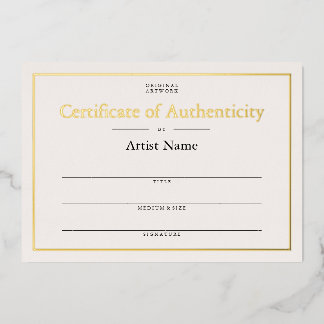 Invitation En Aluminium Ivory Gold Foil Certificat d'authenticité Art