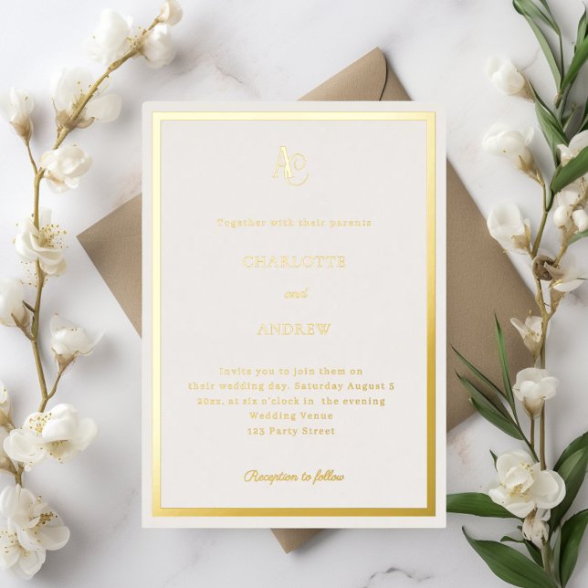 Invitation En Aluminium Ivory gold modern monogram luxury wedding (Créateur téléchargé)