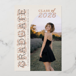 Invitation En Aluminium Ivory Taupe Photo Graduation Rose Gold