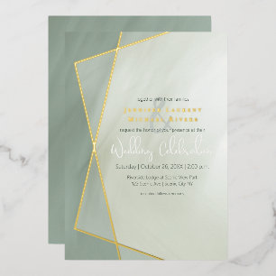 Invitation En Aluminium jade gris or cadre typographie or mariage