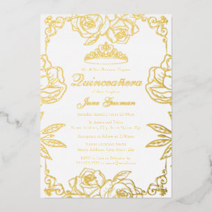 Invitation En Aluminium Jardin de Rose d'or blanc Quinceanera