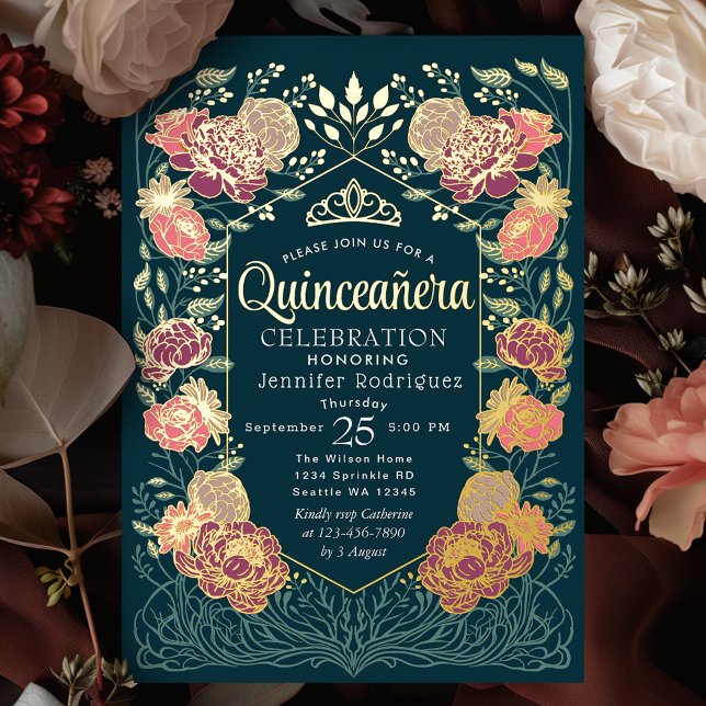 Invitation En Aluminium Jardin enchanté turquoise Quinceanera (Créateur téléchargé)