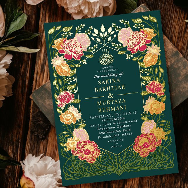 Invitation En Aluminium Jardin enchanté vert Floral Mariage musulman (Créateur téléchargé)